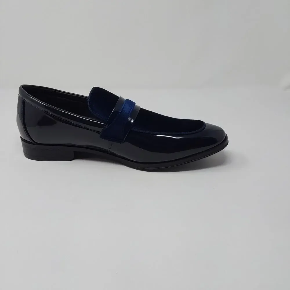 Bruno Marc Mens 8 Blue Velvet Patent Dress Loafers Tuxedo Shoes SBLS2407M